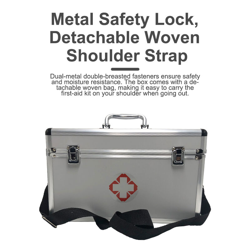 Premium Aluminum First Aid Kit with Shoulder Strap Water Resistant Dual-Layer Emergency Medical Case for Home Office Outdoor Travel 35x18x22cm