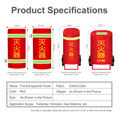 Nắp bơm chữa cháy 35kg Capacity Red Oxford Cloth Sun Dust Proof Protective Vehicle Mounted Dry Powder Foam CO2 Fire